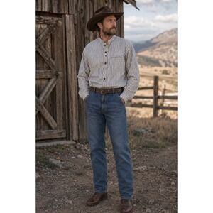 VTG Classic Old West Styles Shirt Mens XL Engineer‎ Stripe Western Frontier